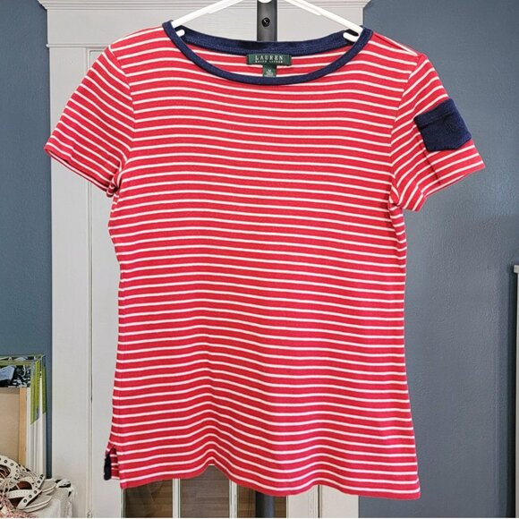 Lauren Ralph Lauren Red, White Nautical Print Top | Size: Medium - Picture 1 of 8